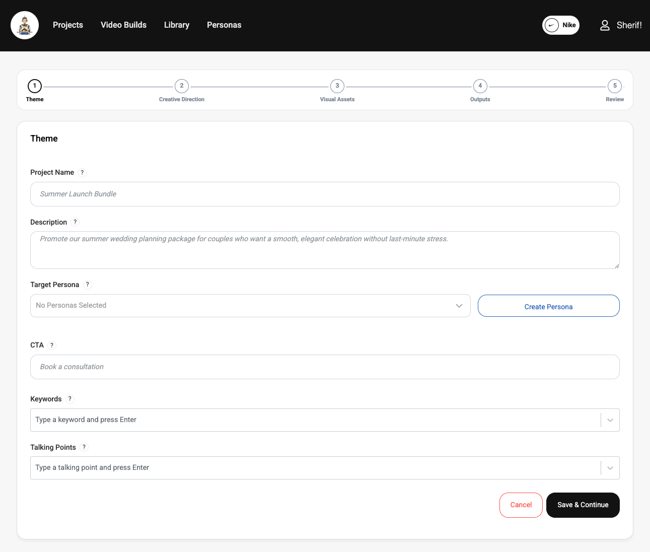 Getting started workflow in ContentGenia